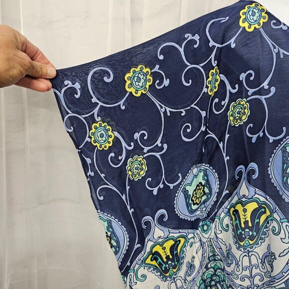 Talbots Blue Green Peasant Blouse Silk Blend Boho Festival Retro L - Picture 3 of 10